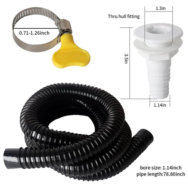 ABBP-Plumbing Kit, Bilge Pump Hose Installation Kit, 6.5 FT Bilge Pump Hose, 2 Stainless Steel Clamps And Thru-Hull Fitting