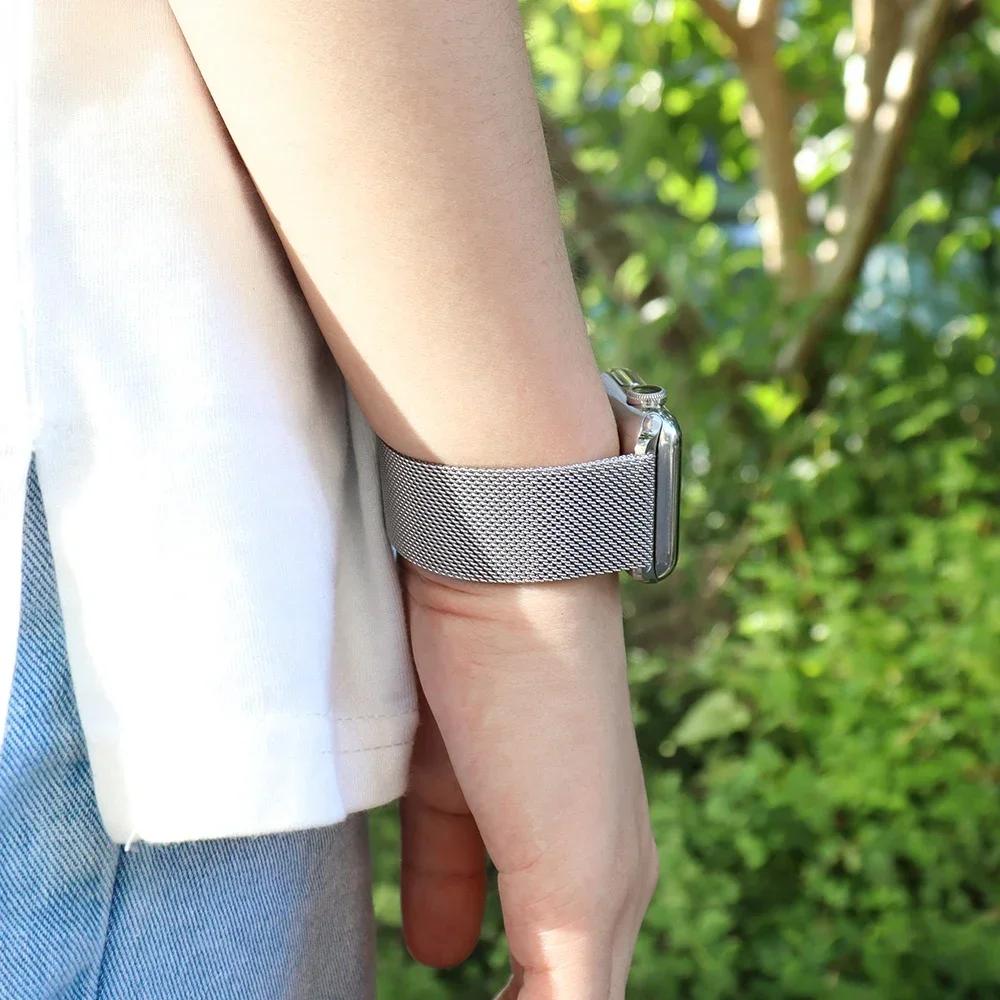 Milanese Loop Band for Apple Watch Strap Ultra 49mm 46mm 45mm 44mm 41mm 40mm Metal Wristband Bracelet Iwatch Series 9 8 7 6 5 4 3 SE