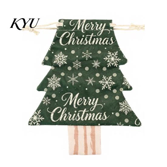 Christmas Tree Shaped Sacks Drawstring Gift Bags, Xmas Hanging Treat Sacks, Reusable Fabric Bags Holiday Candy Small Storage Pouches for Decorations