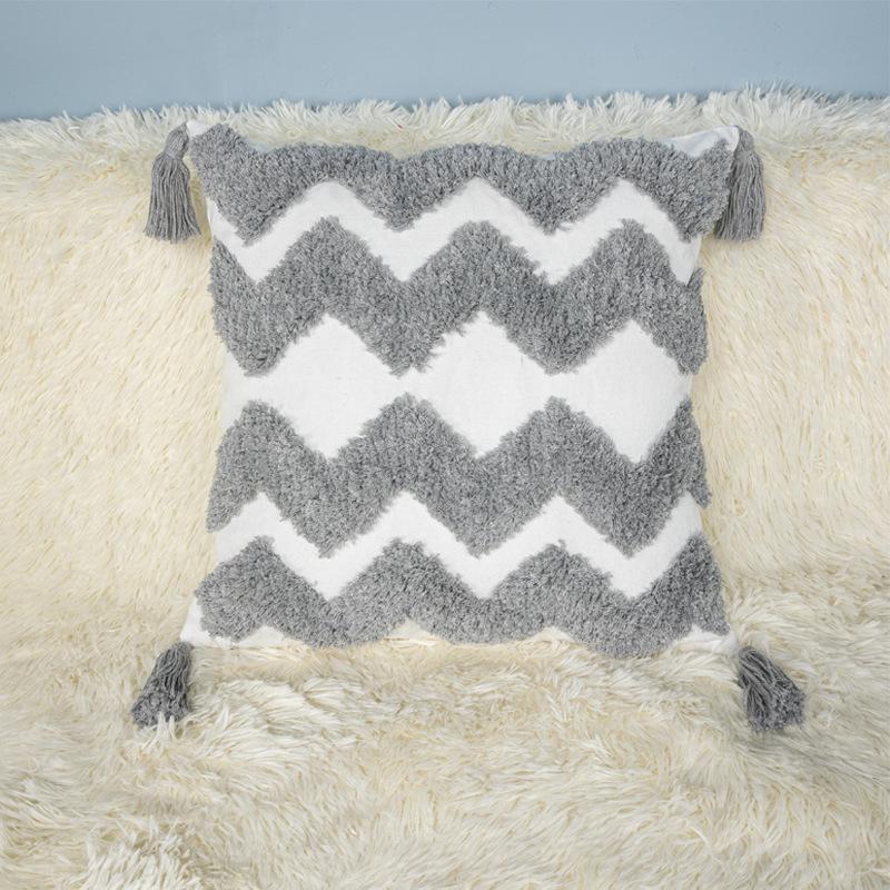 Bohemian Nordic Tufted Pillow Fringed Sofa Waist Pillow Living Room Bedroom Bedside Pillow Cover