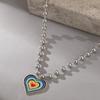 iF ME Vintage Colorful Multiple Love Heart Necklace Pendant for Women Girl Silver Hiphop Punk Long Beads Chain Necklaces Jewelry