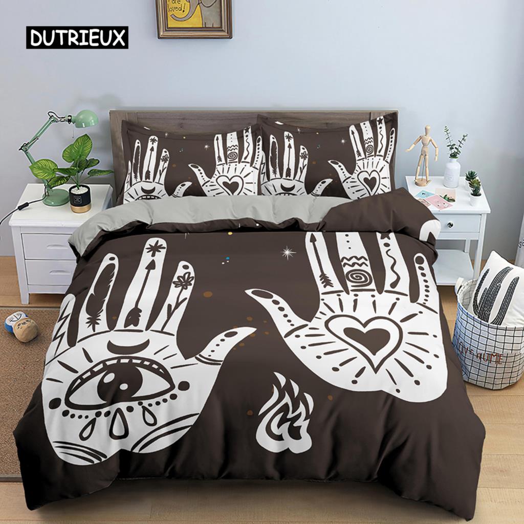 Hand Palm King Queen Duvet Cover Boho Magic Mandala Bedding Set Hand of Fatima Quilt Cover Hamsa Hand Polyester Comforter Cover