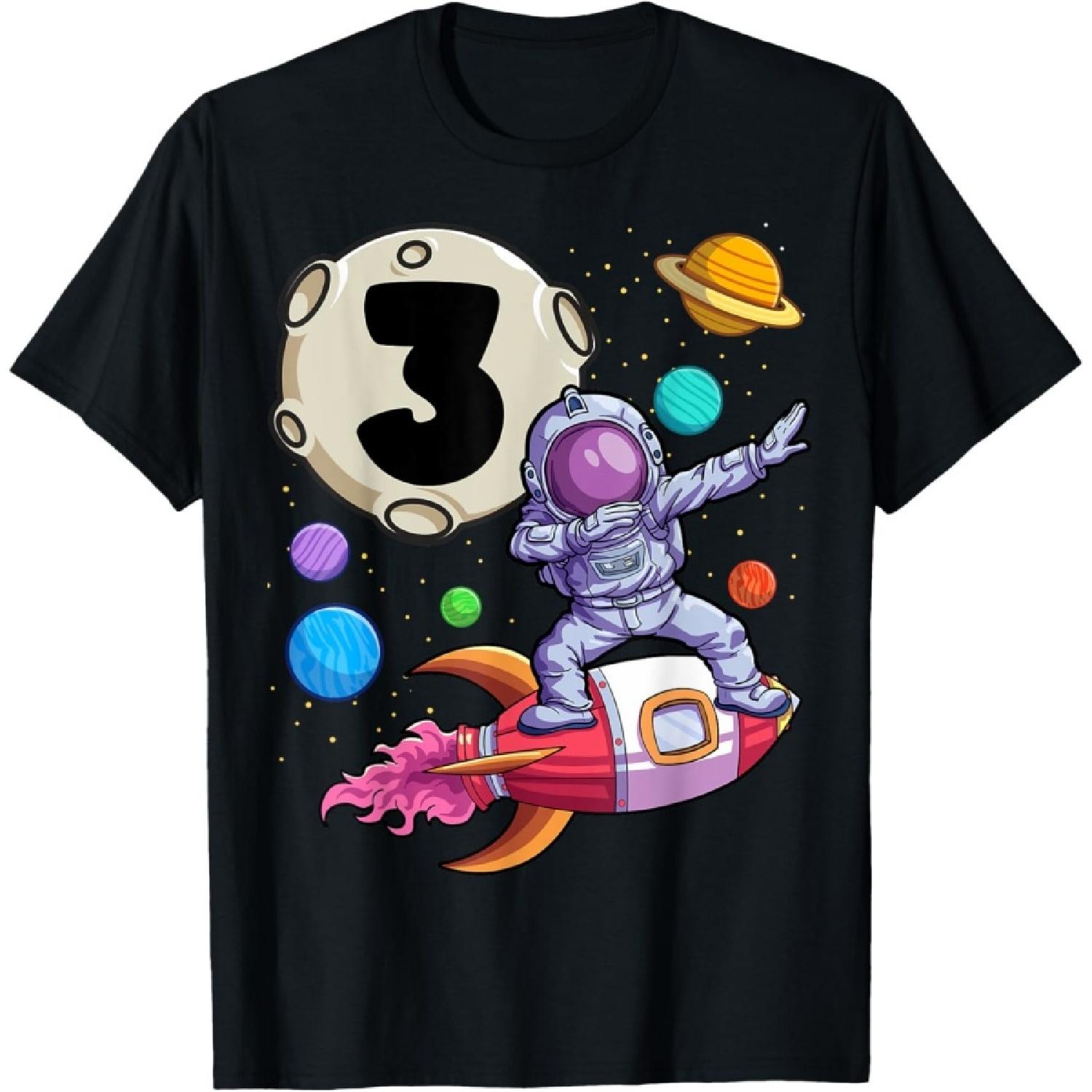 Dabbing Astronaut 3 Yrs Old Birthday Boy Space 3rd Birthday T-Shirt(1) S