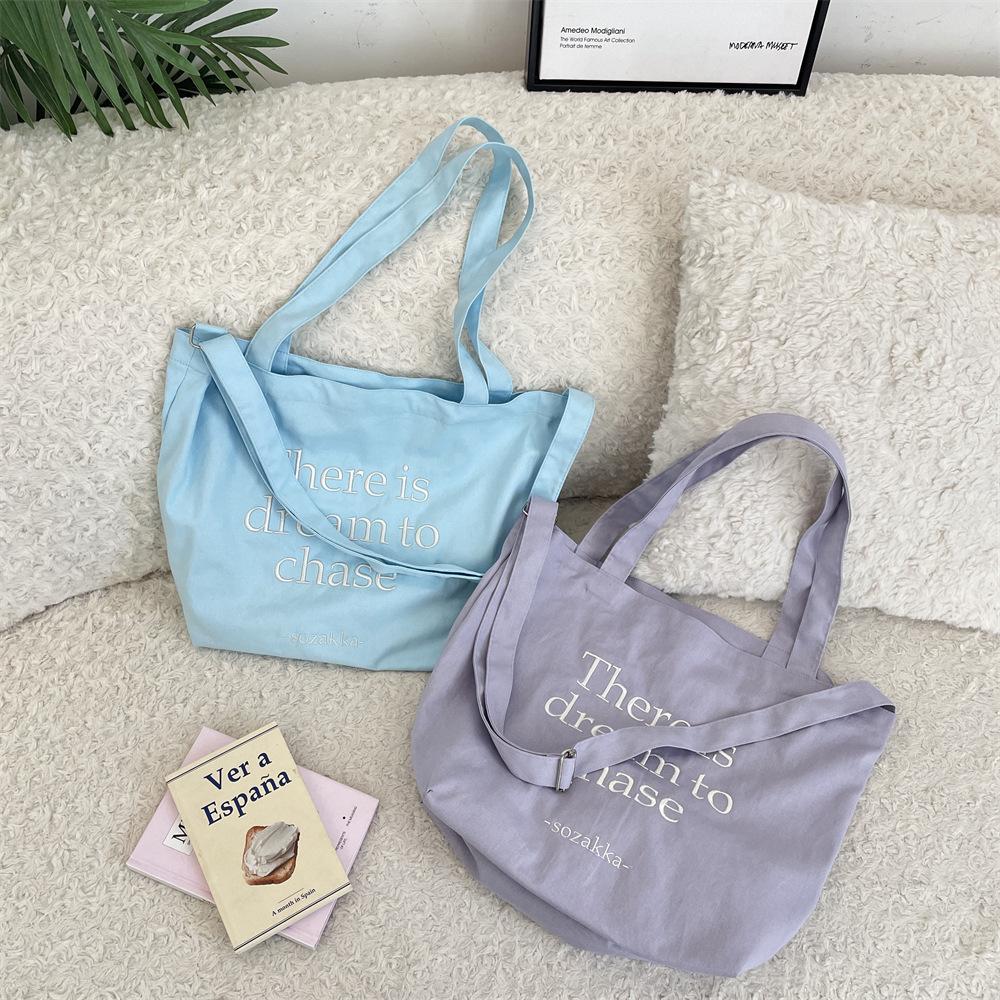 Student canvas bag women's new trendy letter tote bag casual large-capacity shopping bag bag