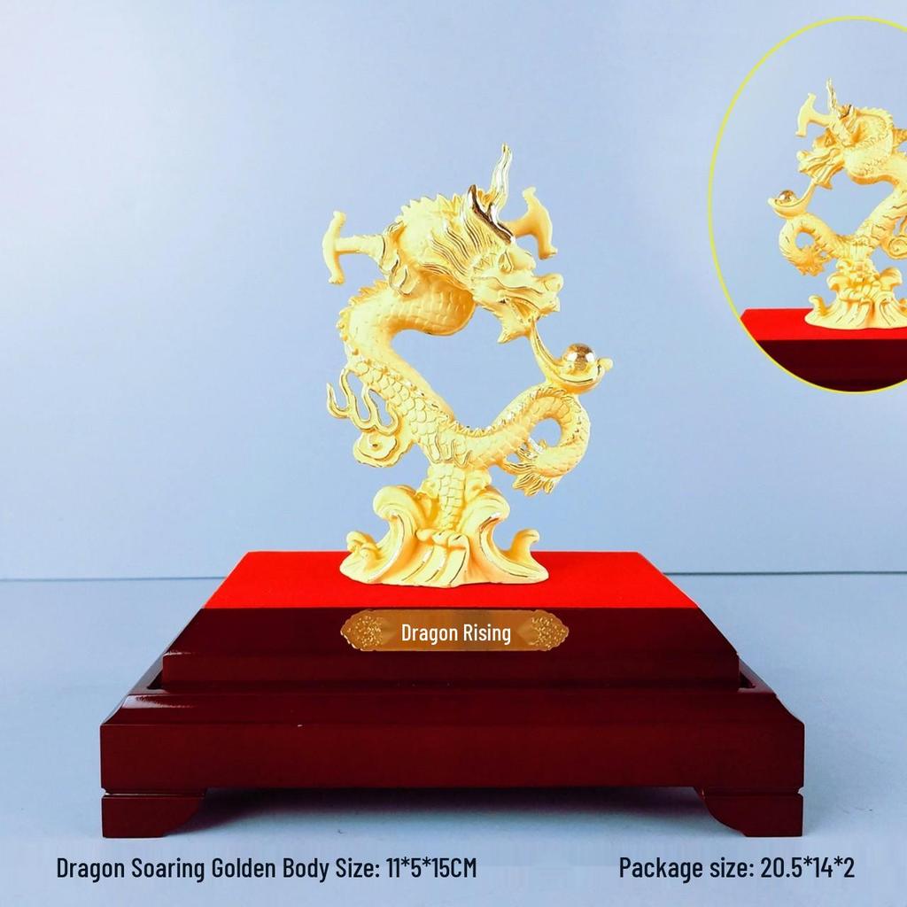 Flocked Gold Dragon Zodiac Ornament for Year of the Dragon - Wealth-Attracting Decoration and Business Gift