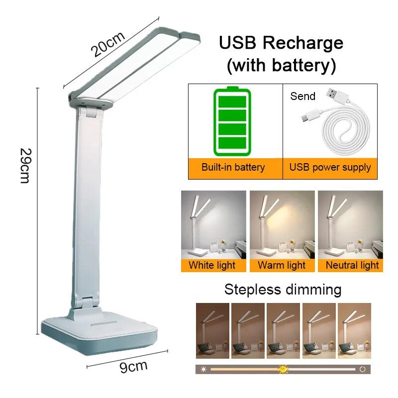 LED Desk Lamp 3 Levels Dimmable Touch Night Light USB Rechargeable Eye Protection Foldable Table Lamp Bedroom Bedside Desk Lamps