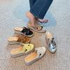 The Bottom of the Retro Hemp Rope Woven One-word Muffin Has Increased by 5cm~ Ruth's Same Straw Woven Summer Casual Versatile H Drag