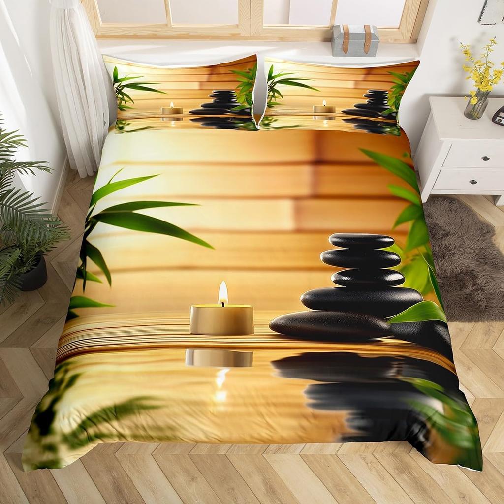 Comforter Minimalist Zen Stone Boho Comforter Purple Flowers Twin Bedding Setblack Stones Print Bed Set For Girls Woman