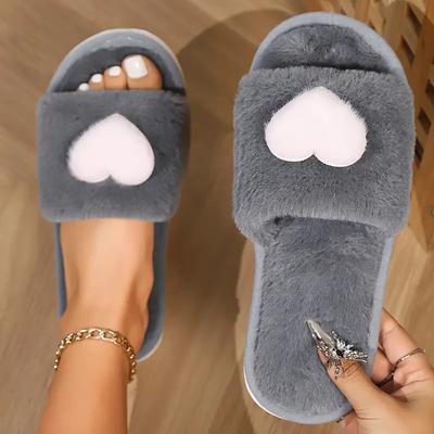 Nouvelles Pantoufles d'Hiver pour Femmes - Doublure en Polaire Pelucheuse, Semelle EVA Antidérapante avec Motif Cœur, Chaussons d'Intérieur Confortables pour la Maison