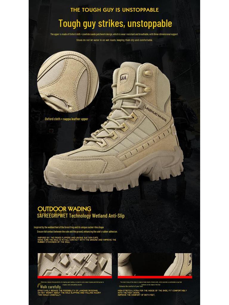 Men's Waterproof High-Top Outdoor Military Boots - Non-Slip, Wear-Resistant, Comfortable Combat Boots