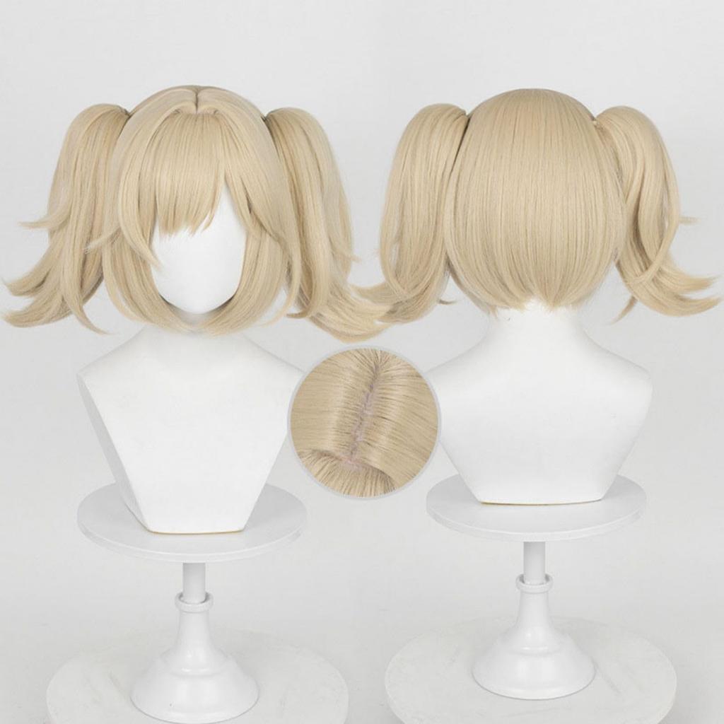 Gold Short Wig with Twin Perfect for and with Wig Perfect for Cultural and School Tail, Cosplay, Games, Disguises. Heat-Resistant Net. Halloween,