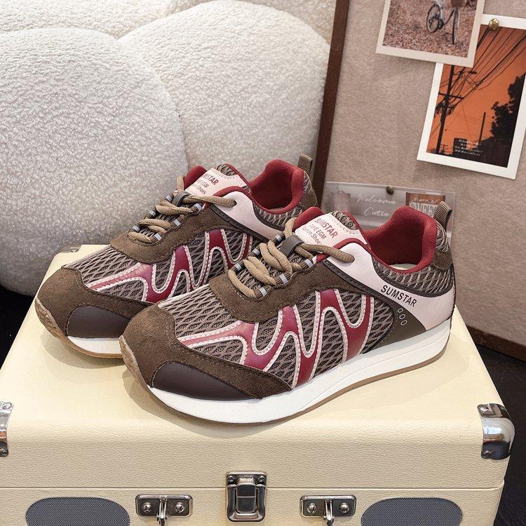 

Женские спортивные повседневные туфли на кожаной сетчатой платформе, лето 2025, новые дышащие уличные походные туфли, кроссовки для бега 40 коричневый