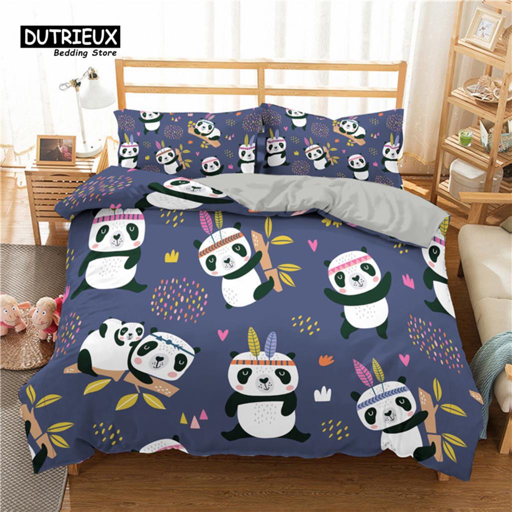 Cartoon Animals Bedding Set For Kids Children Panda Dinosaur Print Duvet Cover Set Comforter Cover With Pillowcase Bedroom Decor