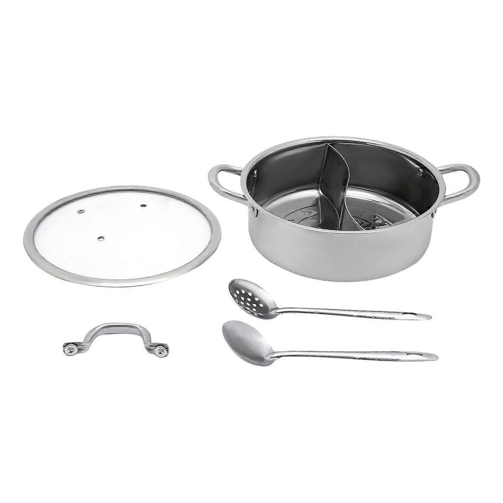 28cm Stainless Steel Hot Pot with Divider Pot with Glass Lid Hot Pot with Spoon/ Leaky Spoon