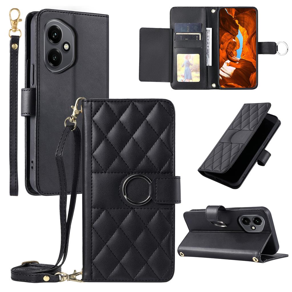 For Honor 400 5G (Global) Case Ring Buckle Wallet Stand Rhombus Crossbody Leather Mobile Cover