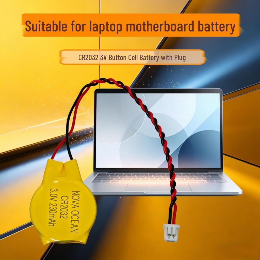 CR2032 Laptop BIOS Motherboard Battery with 2-Pin Plug (1.25/1.0/2.0/2.54mm Pitch), 230mAh.