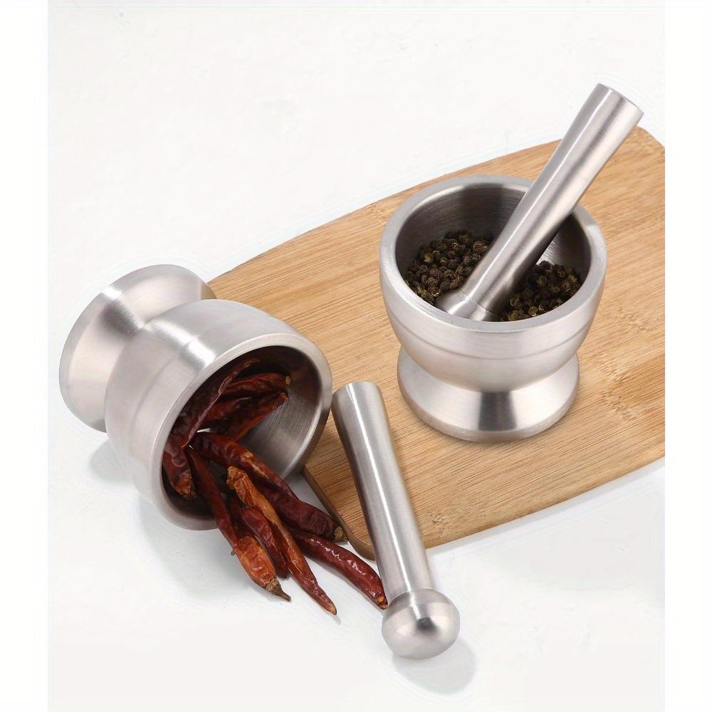 Stainless Steel Manual Mortar and Pestle Set with Silicone Lid - Ideal for Kitchen & Restaurant Use, Perfect for Herbs & Spices