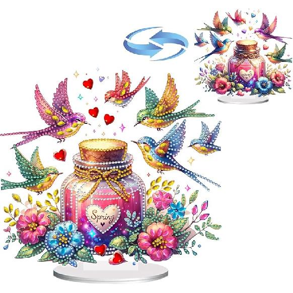 BAYUNOE DIY Diamond Art Painting Desktop Ornament Easter Handmade Double-Sided Pattern Diamond Art Decorated Tabletop Ornaments Single Sided Diamond