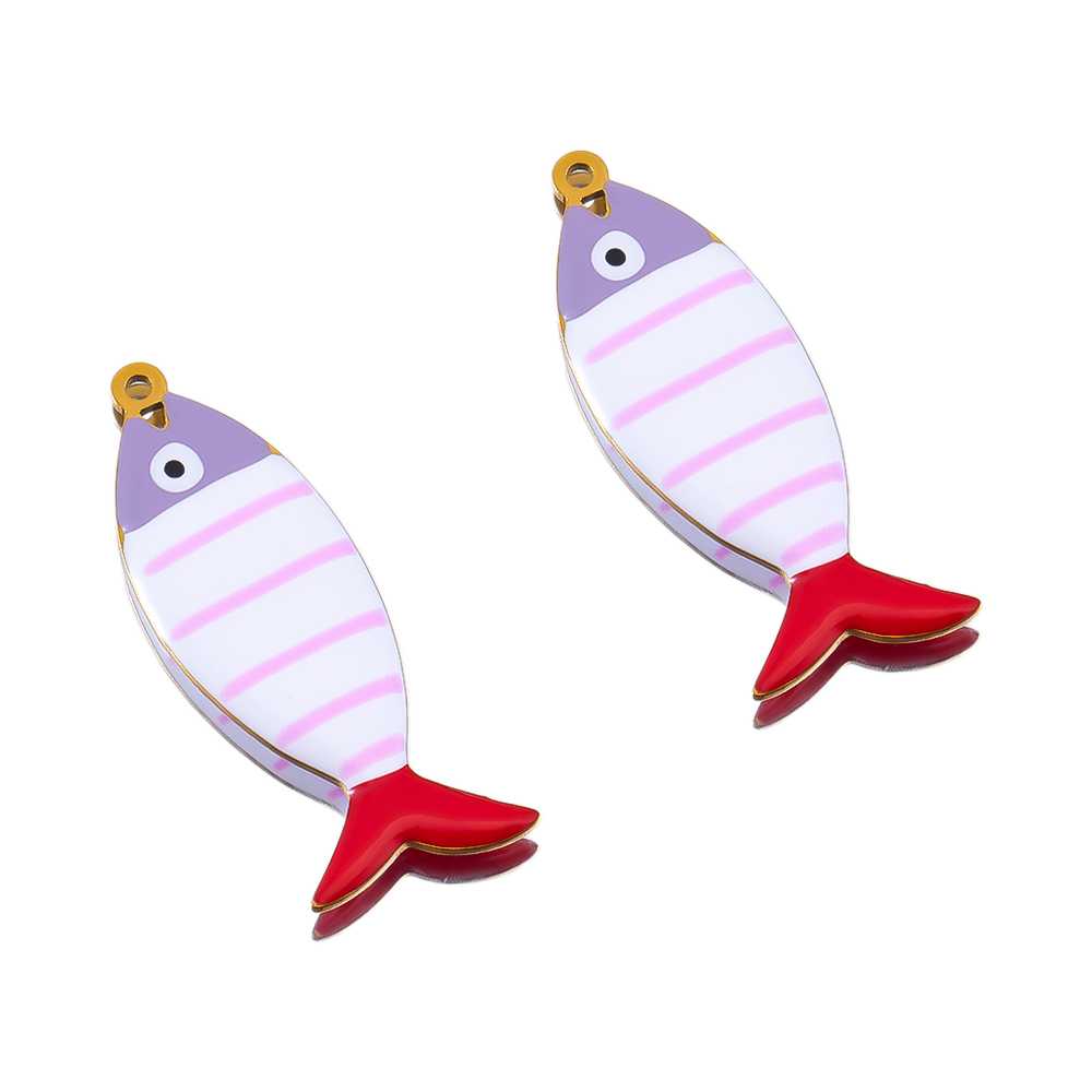 2pcs Stainless Steel Cute Enamel Stripe Fish Color Fish Tail Charms Animal Pendant Base for DIY Earring Necklace Jewelry Making