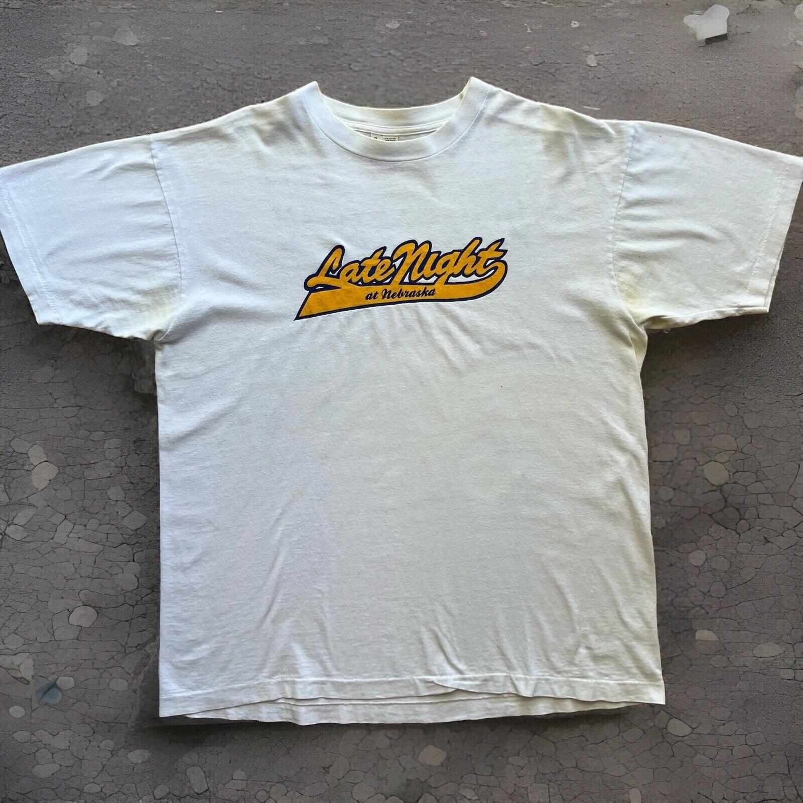 Vintage Late Night at Nebraska Shirt XL White 90s Cornhuskers University Comedy S