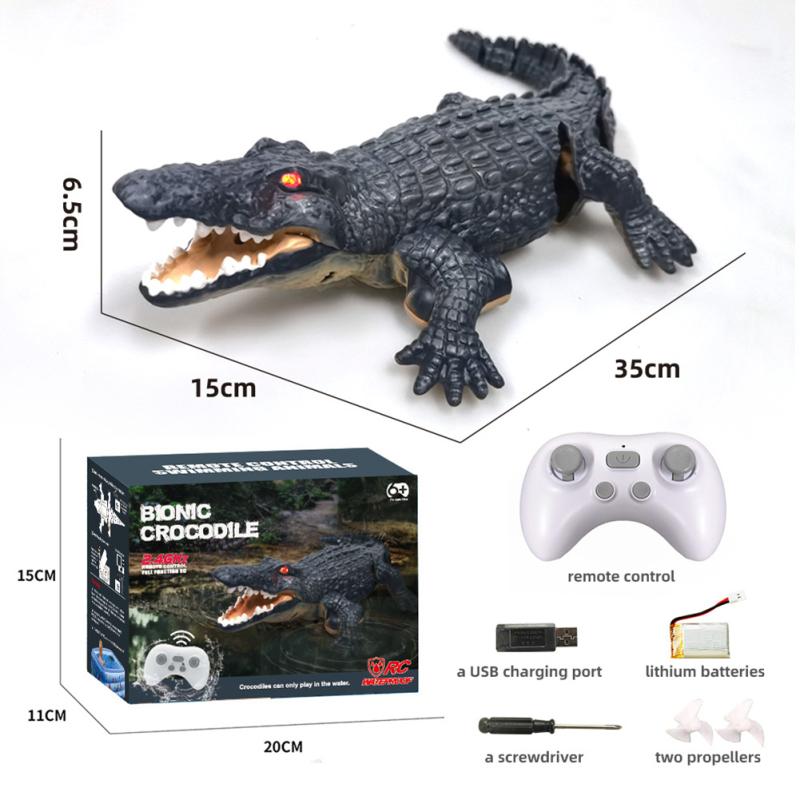 2.4ghz Remote Control Crocodile Underwater Simulation Fish Swimming Eye Glowing Toy Long Battery