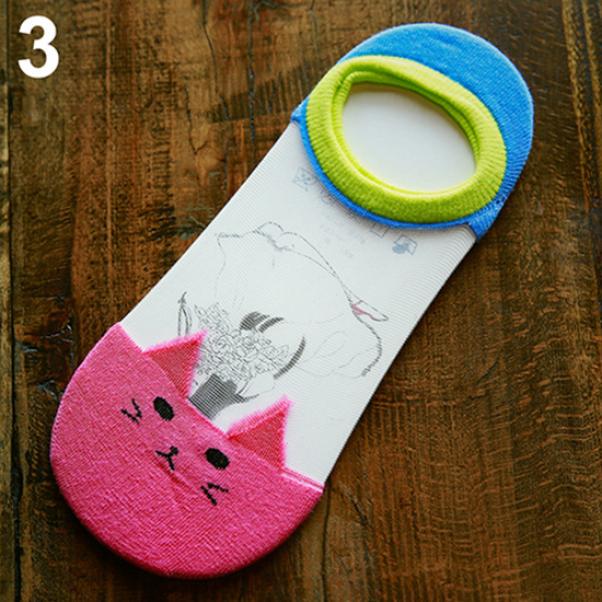 

Женские модные прозрачные носки-лодочки с милым котом, неглубокие летние невидимые носки розы красного