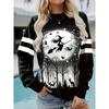 Vintage Women's Long Sleeve T-shirts Halloween Theme Witch Pattern Streetswear Polyester Tops Casual Pullover Women's Clothing