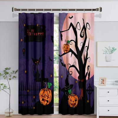 Happy Halloween Castle Pumpkin Witch Moon Window Curtain for Kids Living Room Bedroom Bathroom Kicthen Door Cupboard Decor Hooks