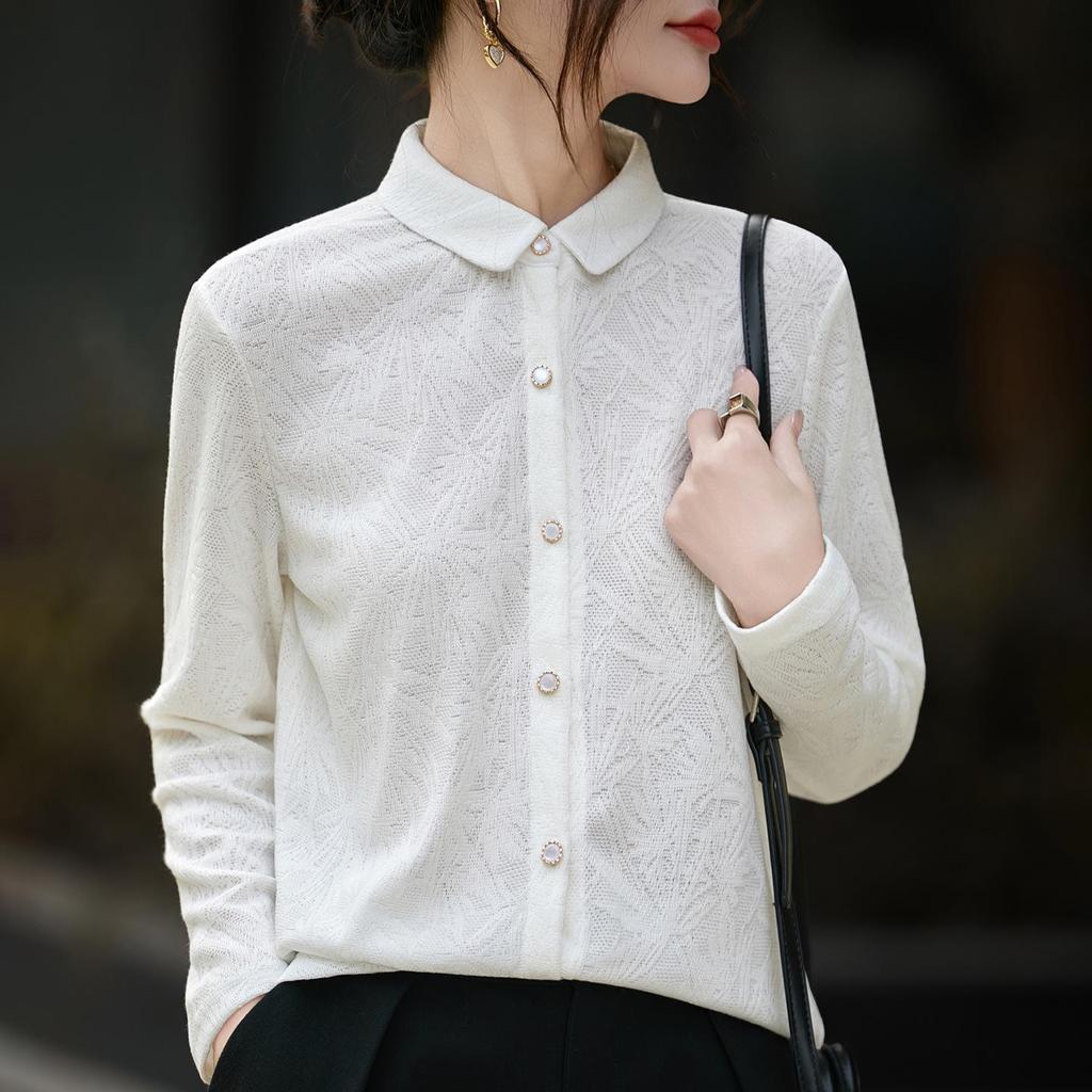 Women's Polo Collar Knit Cardigan - Autumn/Winter Jacquard Long Sleeve, Loose Fit, Versatile Design.
