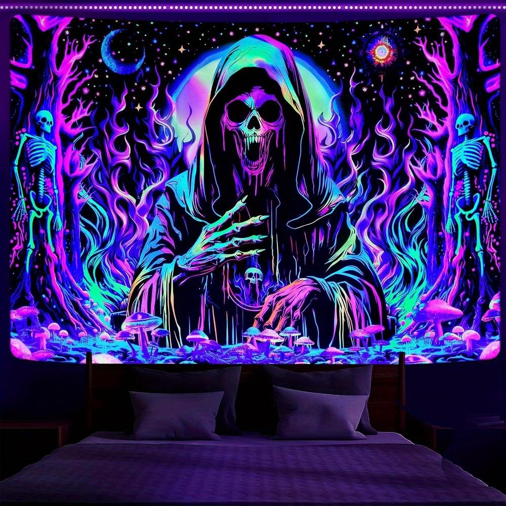 Halloween Dark Night Skeleton King Tapestry Neon Venom Halloween Horror Theme Party Gothic Style Bedroom 100X70CM
