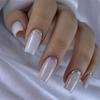 24 Pcs Medium Square False Nail Glossy Press On Nail Simple Stick On Nail French Tip Acrylic Nail