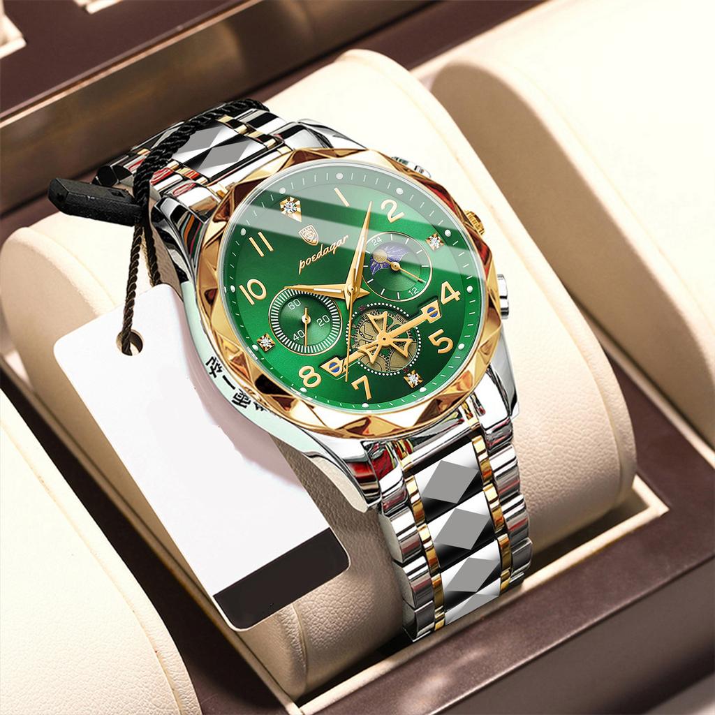 Poedagar 972 Luxury Men Watch Quartz Movement Stainless Steel Waterproof Luminous Casual Business Fashion Wristwatch