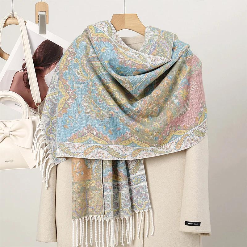 New Shawl Warm Winter Scarf Hijab Women Print Paisley Cashmere Pashmina Thick Wrap Head Neck Foulard Luxury  Blanket Echarpe