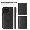 For iPhone 15 Pro Magnetic Case Leather Back Phone Cover with Detachable Card Bag