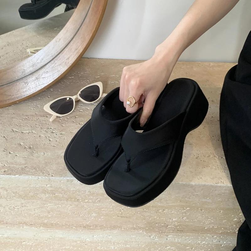 Street Style Summer Flip Flop Platform Heel Women Slippers Outdoor Dress Ladies Height Increase Slides Shoes