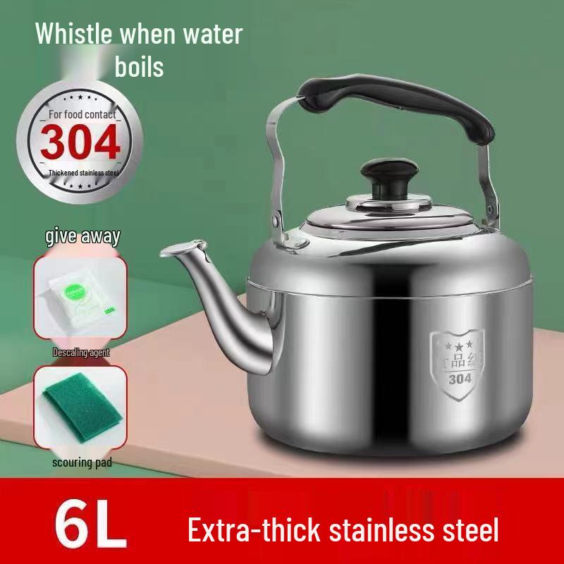 Large Capacity Stainless Steel Whistling Kettle - Thickened for Household or Commercial Use On Gas Stoves