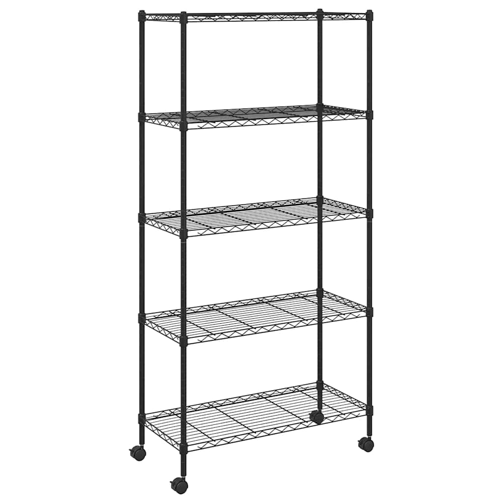 Storage Shelving Unit with 5 Shelves and Casters 75 x 35 x 155 cm Black 250 kg Capacity