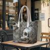 Gothic Skull Pattern Tote Bag Fashion Trendy Daily Carry Handbag Unique Dark Style Shoulder Purse Cool Streetwear Casual Shopping Bag
