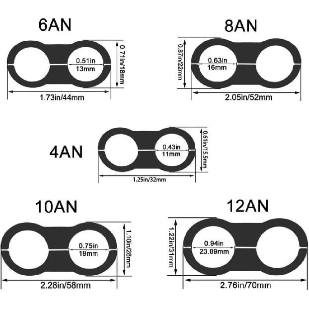 6AN Black Hose Aluminum Clamp-AN6 Hose Separator Fuel line Mounting Clamps Aluminum Hose Fitting Adapter Great for 3/8 Fuel Hose, Oil Line, Brake
