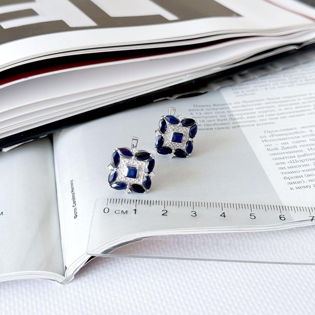 Silver Earrings with Natural Sapphire 7.05ct, Cubic Zirconia (2162582)