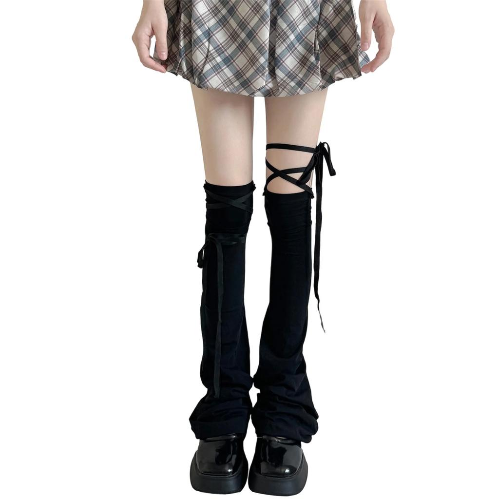 Y2k Women Leg Warmer Soft Solid Color Over The Knee Tie-up Thigh-high Leg Warmers Socks for Party Street