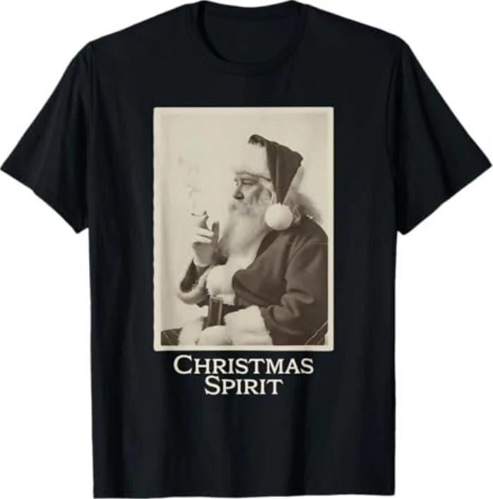 Vintage Funny Smoking Santa Claus Christmas Spirit Christmas T-Shirt 3XL