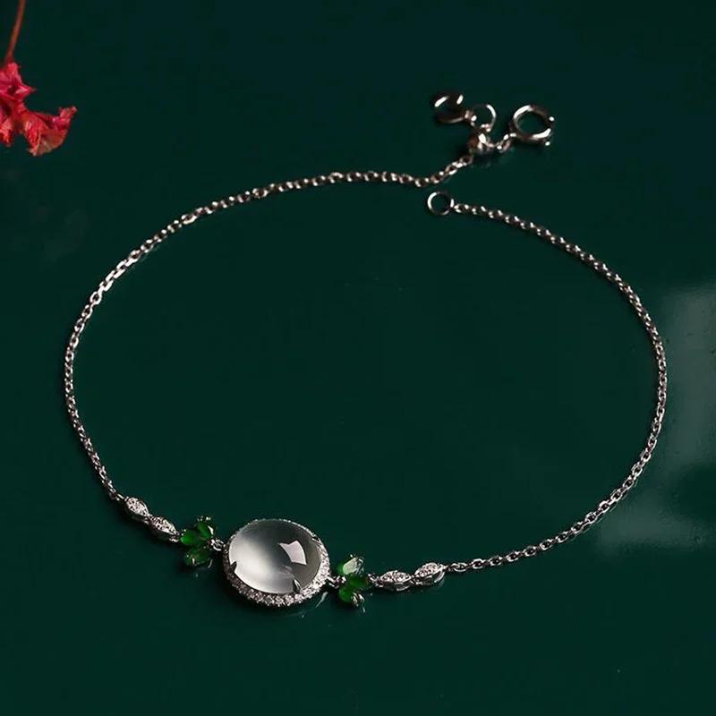 Natural ice chalcedony egg round exquisite elegant creative retro ladies charm tennis bracelet  jewelry accessories