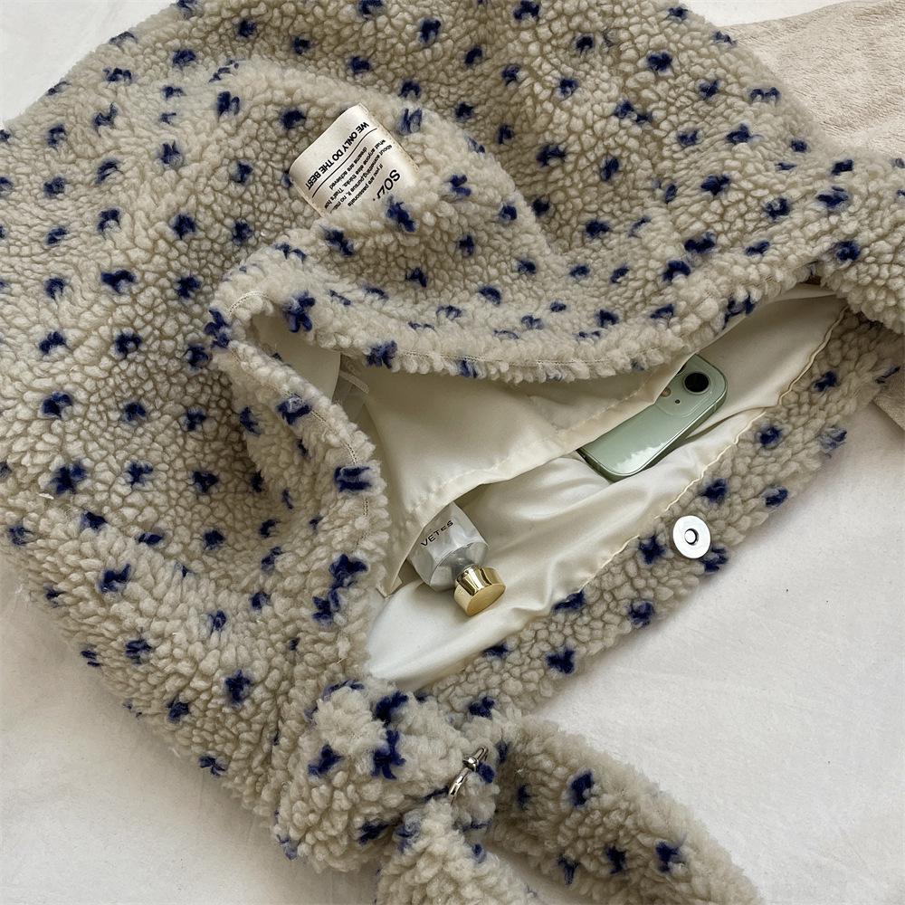 Herbst/Winter Plüsch Herz Umhängetasche - Canvas Schultertasche mit großem Fassungsvermögen