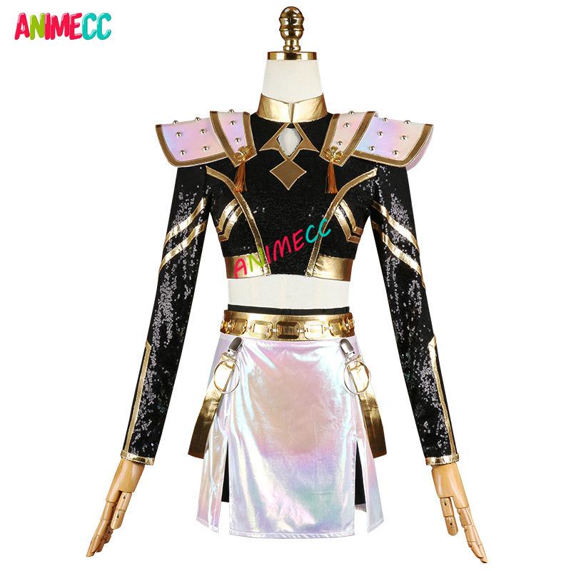 ANIMECC SKLADEM Huntrix Rumi Mira Zoey Cosplay Dětský Dospělý Kostým Paruka K-pop Lovci Démonů Černá Zlatá Halloween pro Ženy