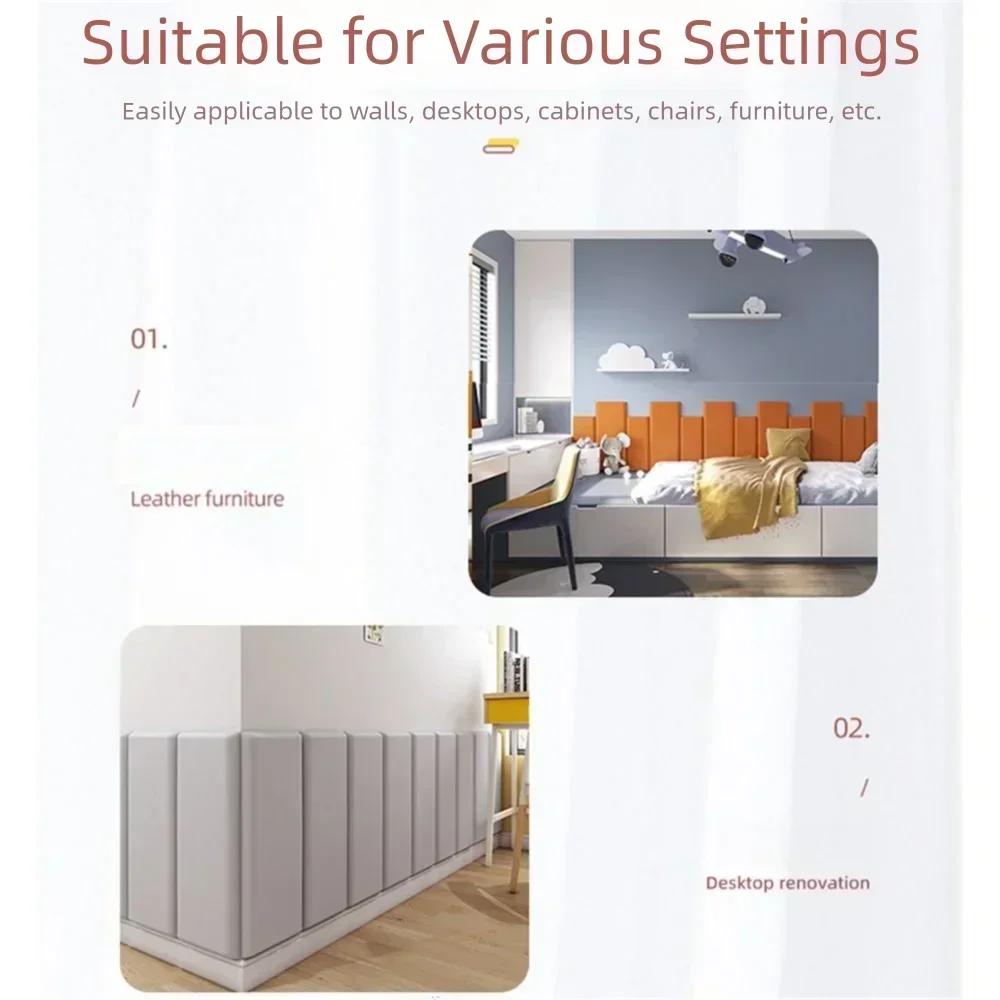 2pcs Self Adhesive 3D Wall Sticker Leather Anti-collision Soft Wall Panels Soft Bag Design 10mm Thick Headboard Protection