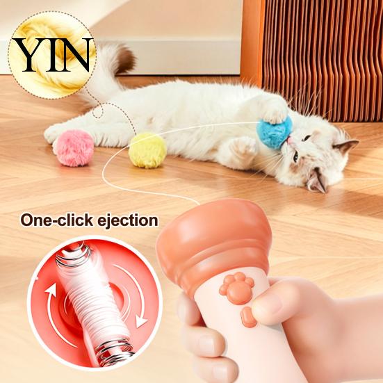 Easy One Button Cat Toy Controller Electric Ball Launcher, Interactive One-Click Recycling, Automatic Retractable Telescopic Teaser Plush Balls