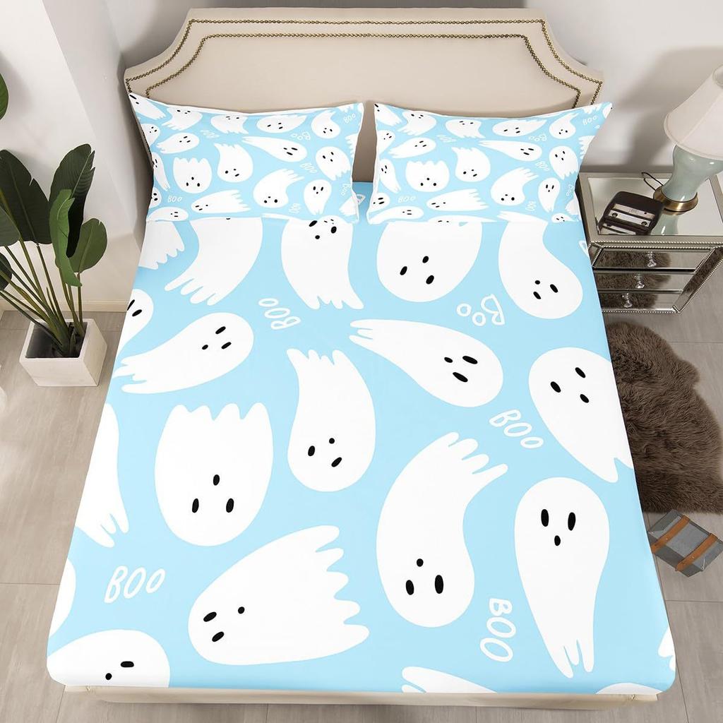 Halloween Ghost Pattern Mattress Three-Piece Digital Printing Mattress Bedding Set Adult Children