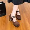 Women's Shoes High Heels 2026 New Spring and Autumn Square-headed Button with Thick Heel