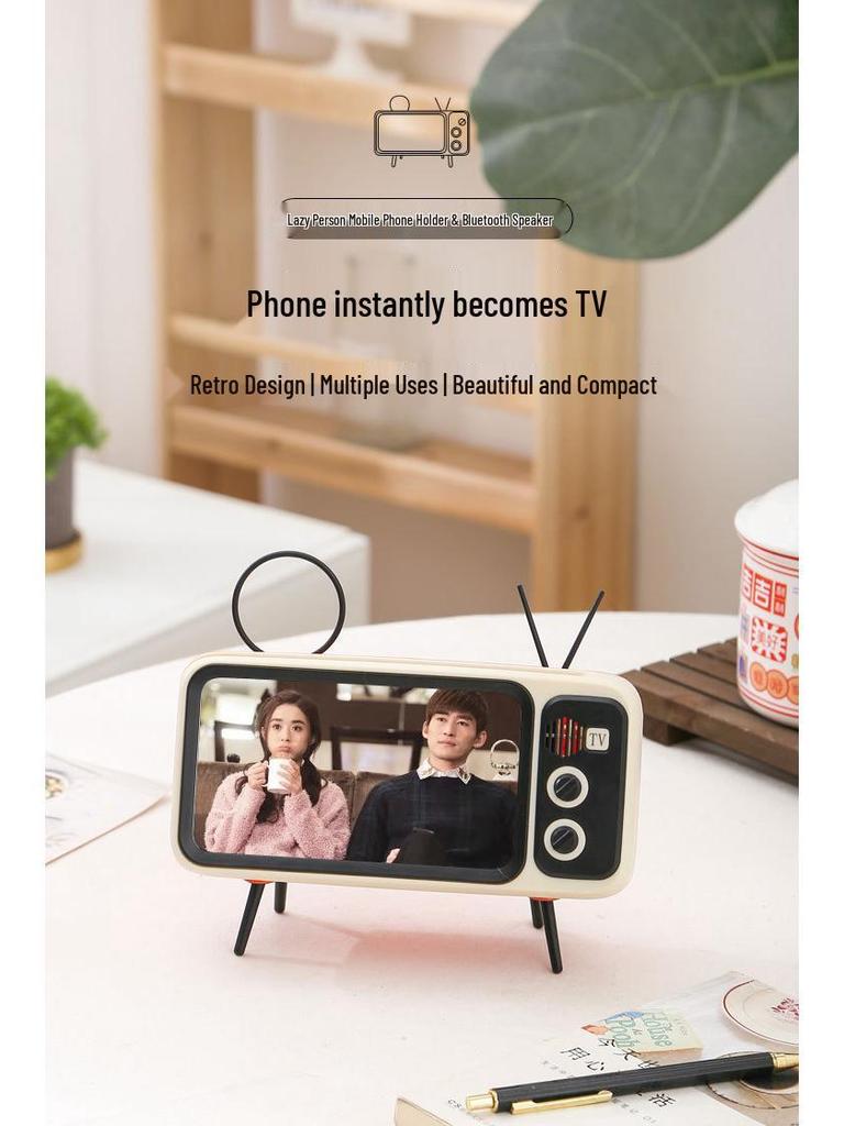 Retro TV Style Bluetooth Speaker and Phone Holder Stand